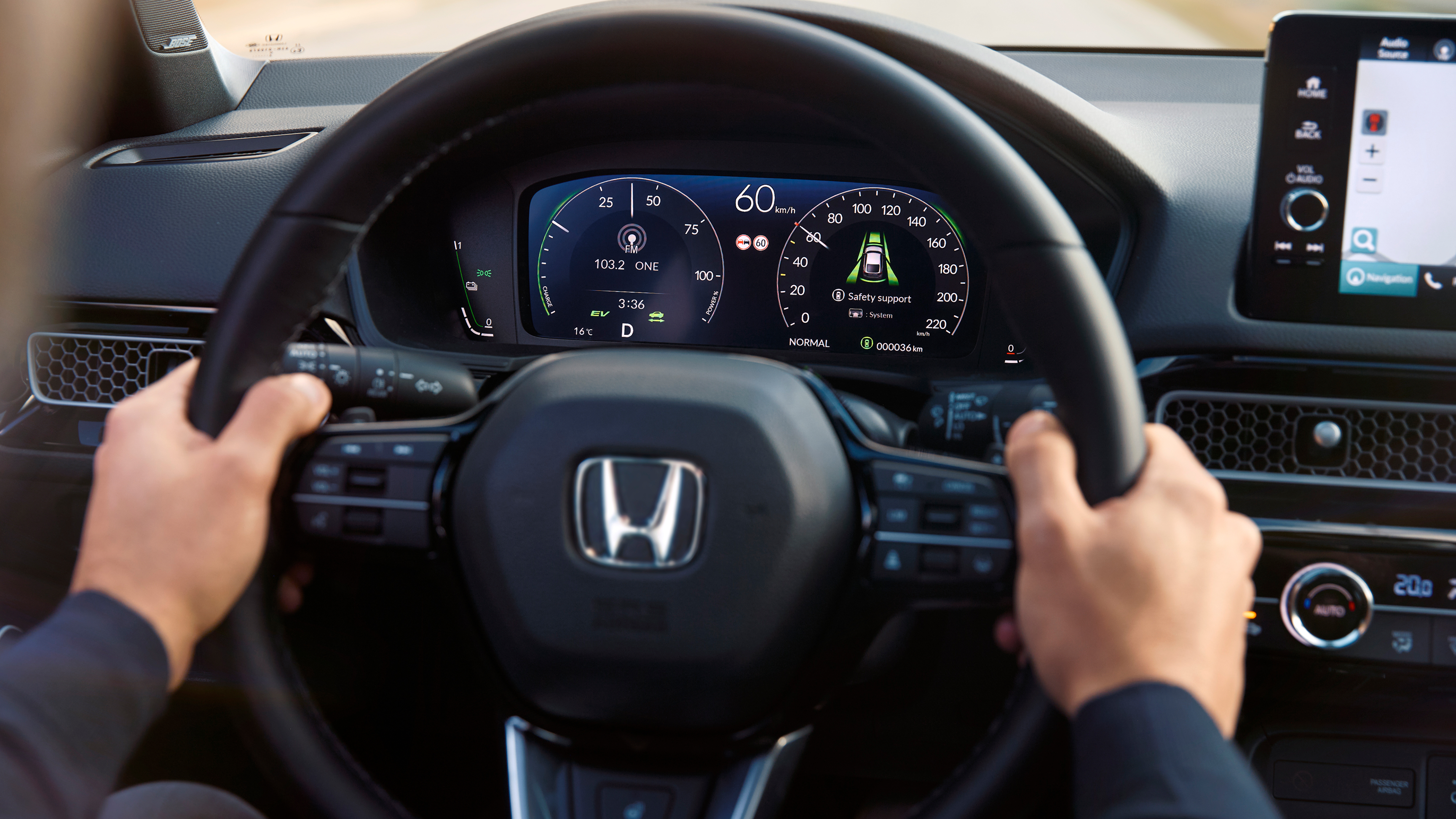 Close up of Honda civic hybrid dashboard.